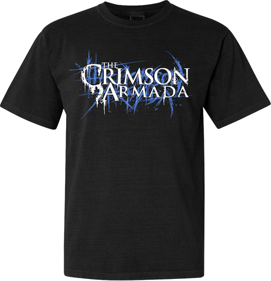 stacked logo tee (blue on black)